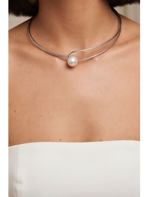 Bacc Silver Inci Detaylı Tasma Choker Kolye