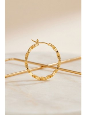 Bacc Gold Zigzag Kesim Detaylı Halka Küpe