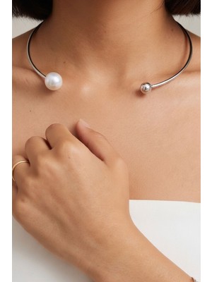 Bacc Silver Inci Detaylı Tasma Choker Kolye