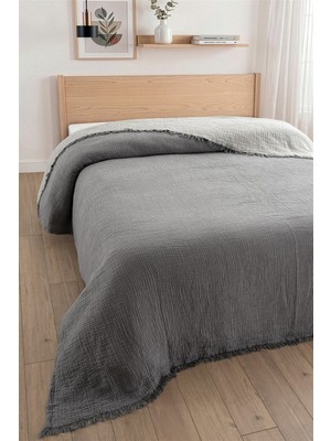Sevim Tek Kişilik 4 Kat Müslin Yatak Örtüsü - %100 Pamuk, Çift Taraflı Müslin Pike - 170X240 cm - Gri