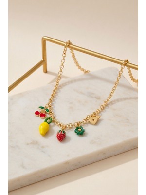Bacc Gold Çilek ve Limon Figürlü Charm Kolye