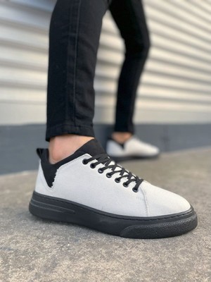 Ebrus Trend JET-204 Flex Bağcıklı Keten Kumaş Erkek Günlük Sneaker Ayakkabı KST - Beyaz/Siyah