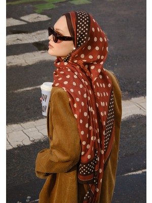 Fresh Scarfs Puantiye Desen Rami Şal Kiremit