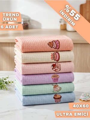 Papillon Tatlı Keyfi | 6’lı Mutfak Kurulama Bezi 40X60 | Nakışlı | Ultra Emici | Çok Amaçlı ve Günlük Kullanım Mutfak Havlusu