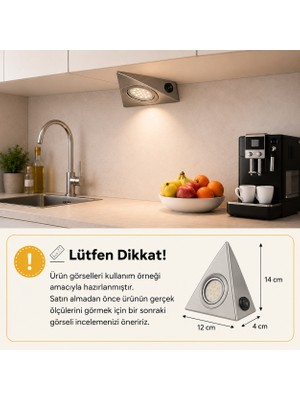 Sekatech Üçgen LED Tezgah Altı Aydınlatma Anahtarlı Inox Kasa 3000K Mutfak Dolap Altı Işık