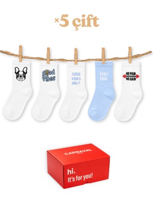 Carnaval Socks 5’li Unisex Desenli Kısa Konç Çorap Seti-2 Hediye Kutulu