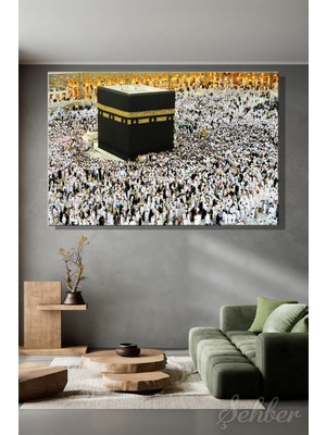 Şehber Yatay Kanvas Tablo Tekli Ev Kafe Ofis Kabe Mescid-I Haram'da Hac Ibateti Tavaf Eden Insanlar 2795