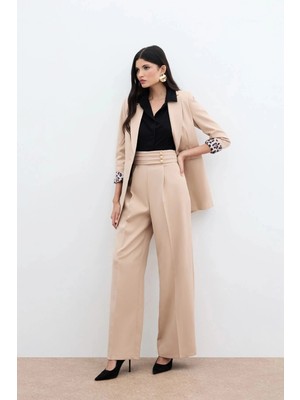 Sateen-Düğme Detaylı Pantolon