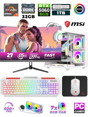 Xaser Sword Cube X55 Ryzen 7 5700X 32GB Ram 1tb M.2 Nvme SSD 8gb RTX5060 Sıvı Soğutmalı 27" 300Hz Oyuncu Tavsiye Sistem