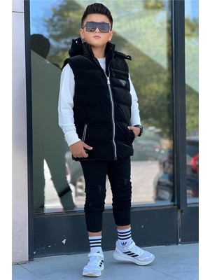 Pina Kids Erkek Çocuk Çıtçıt Kapüşonlu Nova Kumaş Şişme Yelek YLK3026