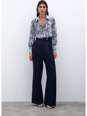 Sateen-Düğme Detaylı Pantolon
