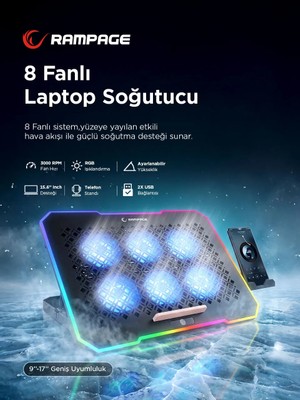 Rampage S48 Freez 15.6 inç Uyumlu Notebook Soğutucu Stand Siyah 6 Fan ile Ergonomik Tasarım