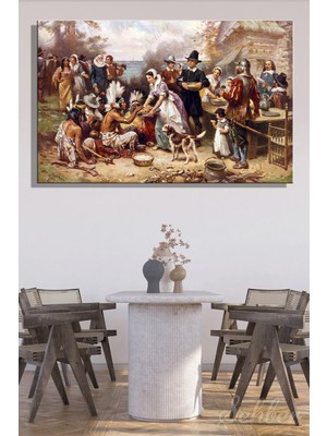 Şehber Yatay Kanvas Tablo Tekli Ev Kafe Ofis Jean Leon Gerome Ferris Ilk Şükran Günü Eseri 2799