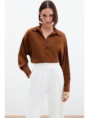 Sateen-Çizgili Saten Gömlek