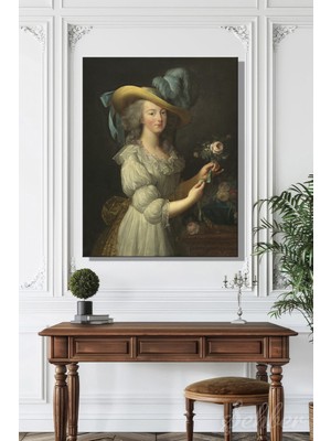 Şehber Dikey Kanvas Tablo Tekli Ev Kafe Ofis Elisabeth Vigee Le Brun Marie Antoinette'in Gül ile Portresi 2812