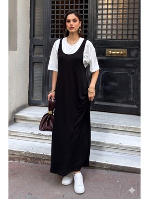 Bejna Kadın T-Shirt Detaylı Modal Dokulu Çift Parça Elbise