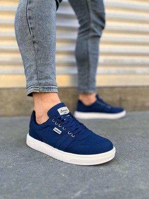 JET-0118 Rex Bağcıklı Keten Kumaş Erkek Günlük Sneaker Ayakkabı Kbt - Lacivert
