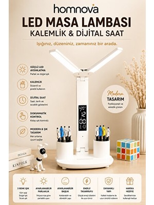Orvessa Dijital Saatli LED Çalışma Lambası, Kalemlik ve Sıcaklık Ölçer Özelliği