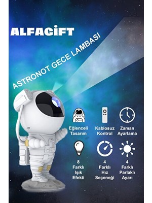 Solvéra Astronot Temalı Yıldızlı Gökyüzü Projeksiyon Lambası Masa ve Gece Lambası