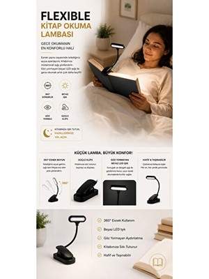 Orvessa Esnek ve Taşınabilir Mini Kitap Okuma Lambası Masa ve Gece Lambası