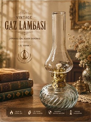 Orvessa Nostaljik Cam Gaz Lambası, Vintage ve Sıcak Atmosfer Yaratır Masa ve Gece Lambası