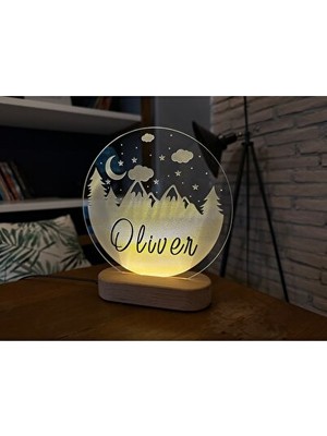 Orvessa Kişiye Özel Isimli Çocuk Odası Ahşap Gece Lambası, USB Bağlantılı Masa ve Gece Lambası