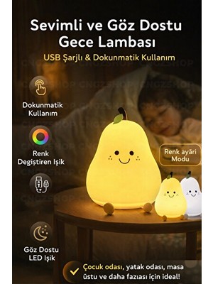 Orvessa Renkli USB Şarj Edilebilir Armut Gece Lambası, Dokunmatik ve Ayarlanabilir