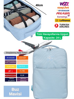 Jet Turtle Seyahat Sırt Çantası 40CM 40X25X15 cm Pegasus, Wizz Air, Ryanair, El Valizi Koltuk Altı Valizi
