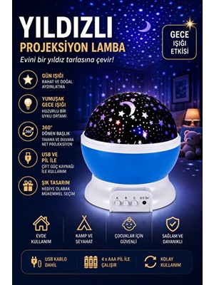 PremiumPort Orvessa Çok Renkli Yıldızlı Gökyüzü Projeksiyon Gece Lambası - Sakinleştirici Atmos