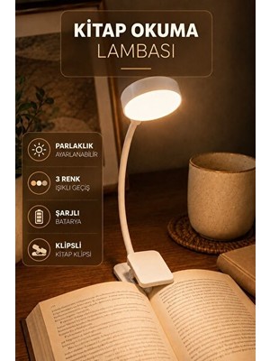 Solvéra Şarjlı Klipsli Kitap Okuma Lambası, Pratik ve Taşınabilir Tasarım Masa ve Gece Lambası