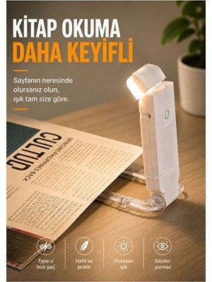 Vaelmont USB Şarjlı Klipsli LED Kitap Okuma Lambası, 3 Renk ve 9 Mod Seçenekli Masa ve Gece Lambası