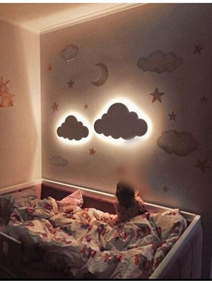 Orvessa Iki Bulut Temalı Gece Lambası, Çocuk ve Bebek Odası Dekoru Masa ve Gece Lambası