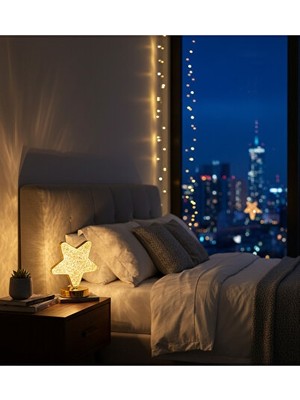 Orvessa Yıldız Desenli LED Masa Lambası - Dekoratif ve Işıltılı Tasarım Masa ve Gece Lambası