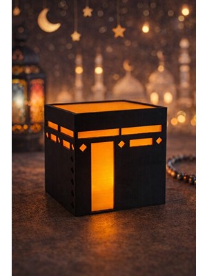 Orvessa Kâbe Tasarımlı Tealight Mumluk - Ramazan ve Islami Dekoratif Obje Masa ve Gece Lambası