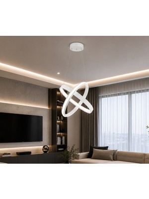 TT315-DSNBY Tt Aydınlatma 2halka Modeli Desenli Mat Beyaz Boyalı LED Avize