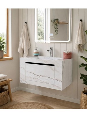 Akay Dizayn Porselen Banyo Lavabosu - Beyazgri K01