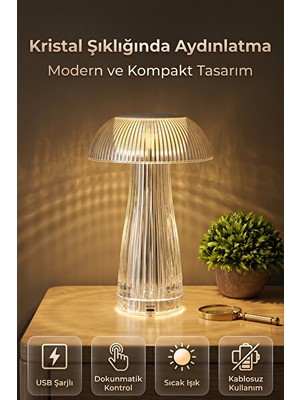 Solvéra Dokunmatik LED Kristal Masa Lambası, Dimmerli ve 3 Renk Seçenekli Masa ve Gece Lambası