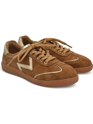 Venüs Deri Kadın Süet Sneakers Ayakkabı Taba-Altın 2609902Y