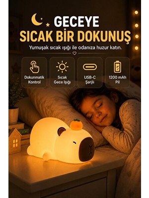 Orvessa Yumuşak Silikon Capybara Uyku Lambası - USB Şarjlı Masa ve Gece Lambası