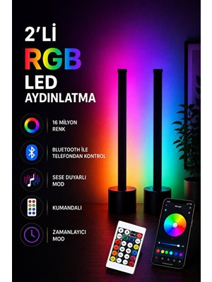 Orvessa Bluetooth Kontrollü Rgb Dikey LED Ambiyans Lambası 27 cm Masa ve Gece Lambası