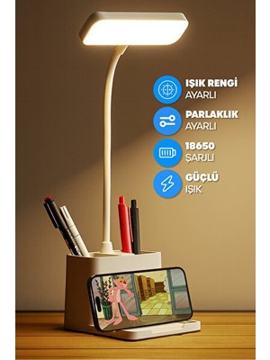 Solvéra Çok Fonksiyonlu Şarjlı Masa Lambası ve Telefon Tutucu Masa ve Gece Lambası