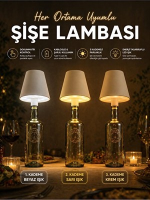Orvessa Şarjlı Şişe Abajur - Çok Renkli ve Ayarlanabilir Işık Masa ve Gece Lambası