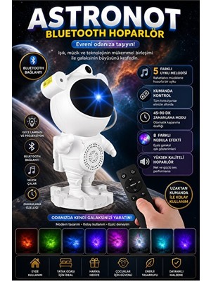 PremiumPort Orvessa Bluetooth ve Nebula Projeksiyonlu LED Masa Lambası - Atmosfer Yaratıcı Masa ve Gece Lambası
