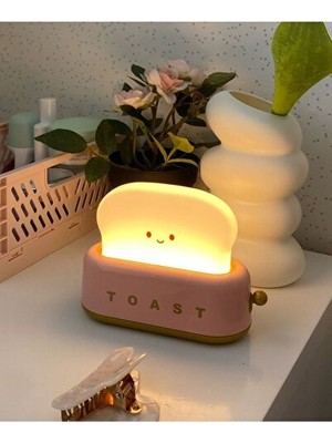 Orvessa Sevimli Pembe Tost Gece Lambası - Şarjlı LED Çocuk Odası Dekoru Masa ve Gece Lambası