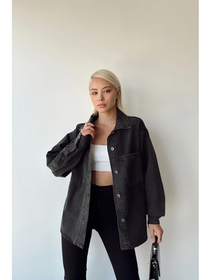 Bacc Siyah Çift Cepli Yıkamalı Denim Gömlek Ceket