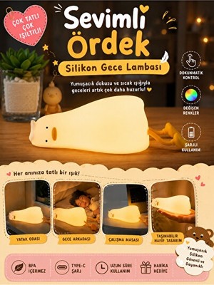 Vaelmont Renkli Silikon Ördek Gece Lambası - USB Şarjlı Masa ve Gece Lambası