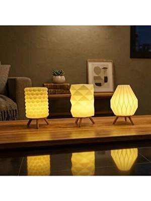 Orvessa Üçlü Modern 3D Baskı Tasarımlı Masa Lambası Seti, Dekoratif ve Şık Masa ve Gece Lambası