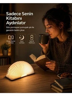 Orvessa Katlanabilir Renkli Kitap Okuma Lambası - Ahşap Kapaklı Tasarım Masa ve Gece Lambası