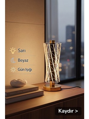 Orvessa Altın Renkli Geometrik Aura Masa Lambası - Modern ve Şık Tasarım Masa ve Gece Lambası
