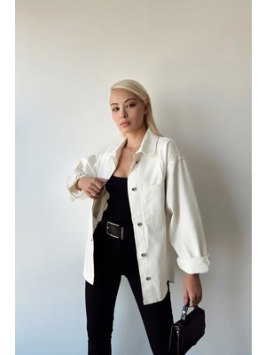 Bacc Ekru Çift Cepli Yıkamalı Denim Gömlek Ceket